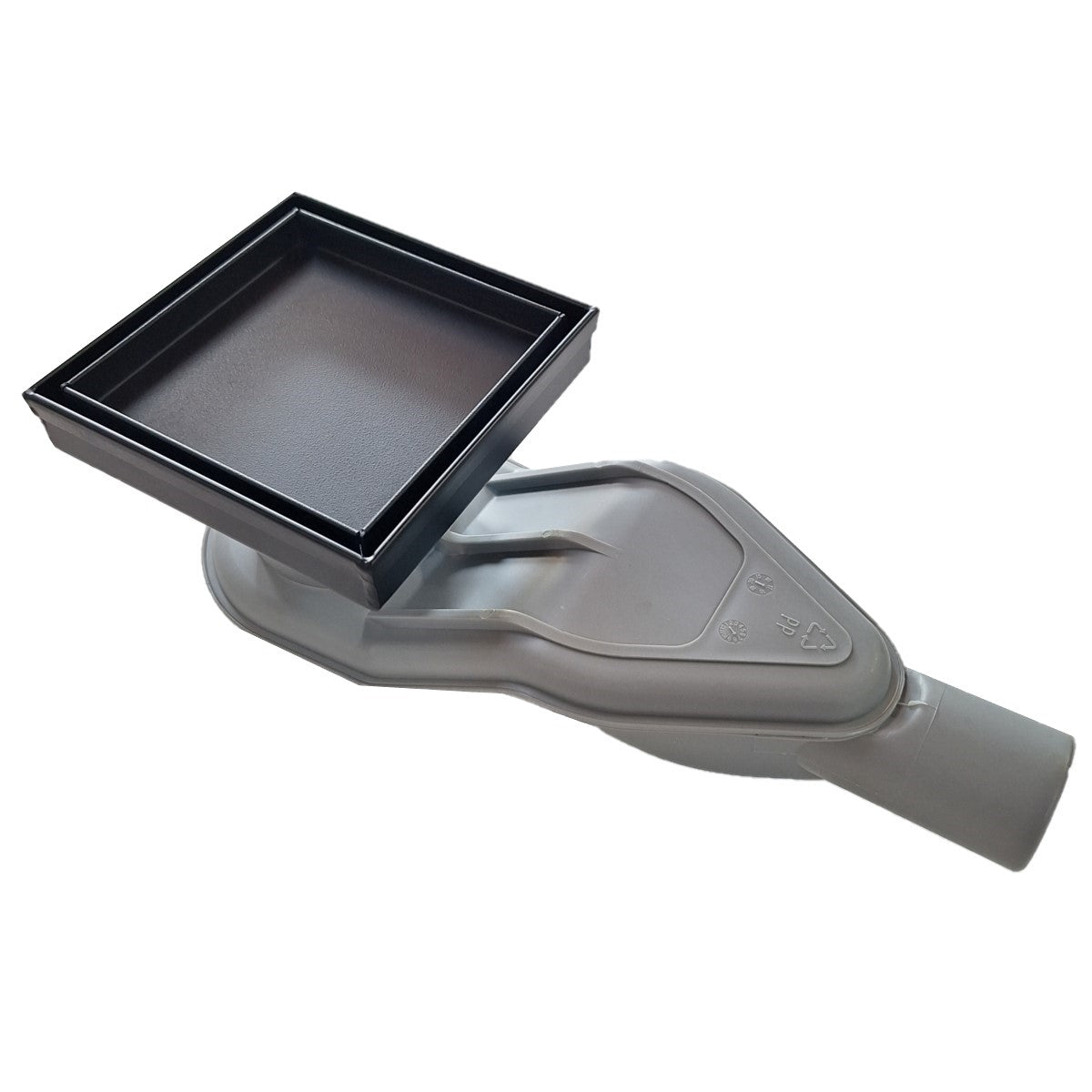 SereneDrains Wow Drain TM Side Discharge Outlet with 5 Inch Tile Insert Square Shower Drain Horizontal Low Profile