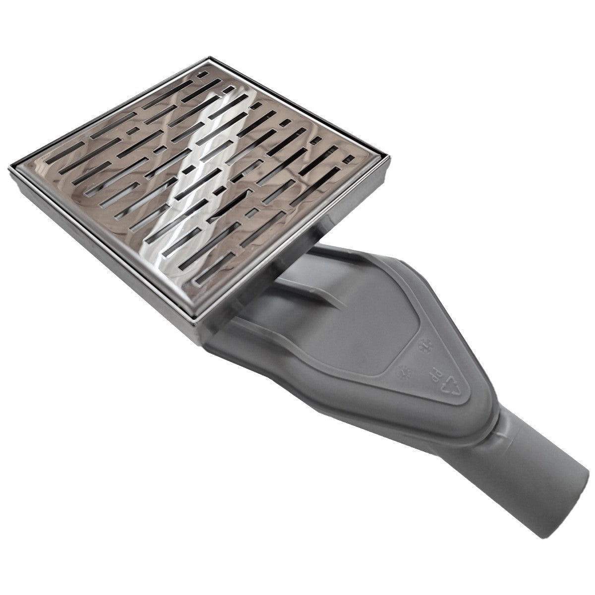 SereneDrains Wow Drain TM Side Discharge Outlet with 6 Inch Square Shower Drain Horizontal Low Profile