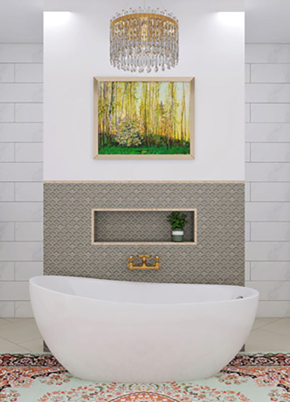 Crackle Glass Porcelain and Glass Arabesque - Cappuccino