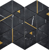 Mosaic Nero Marquina Marble with Triangle Metal - Black Gold