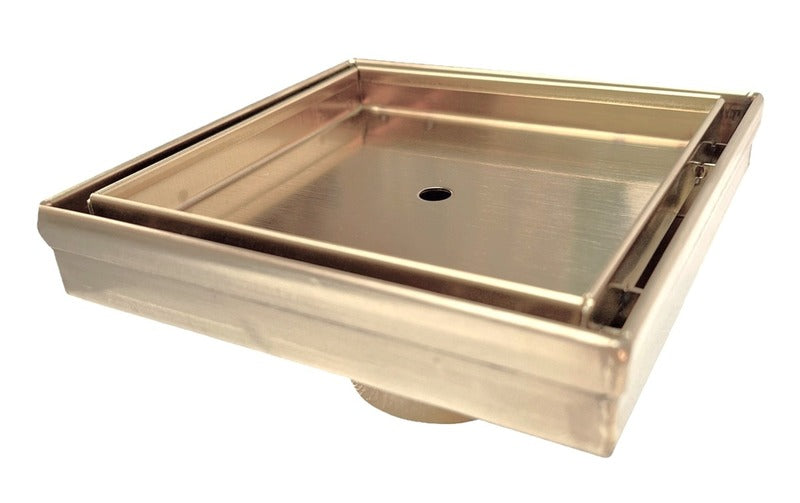 SereneDrains Square Shower Drain Tile Insert Satin Gold 5 Inch