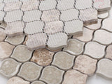 Mosaic Crackle Glass and Marble Tile Arabesque Shape - Emperador