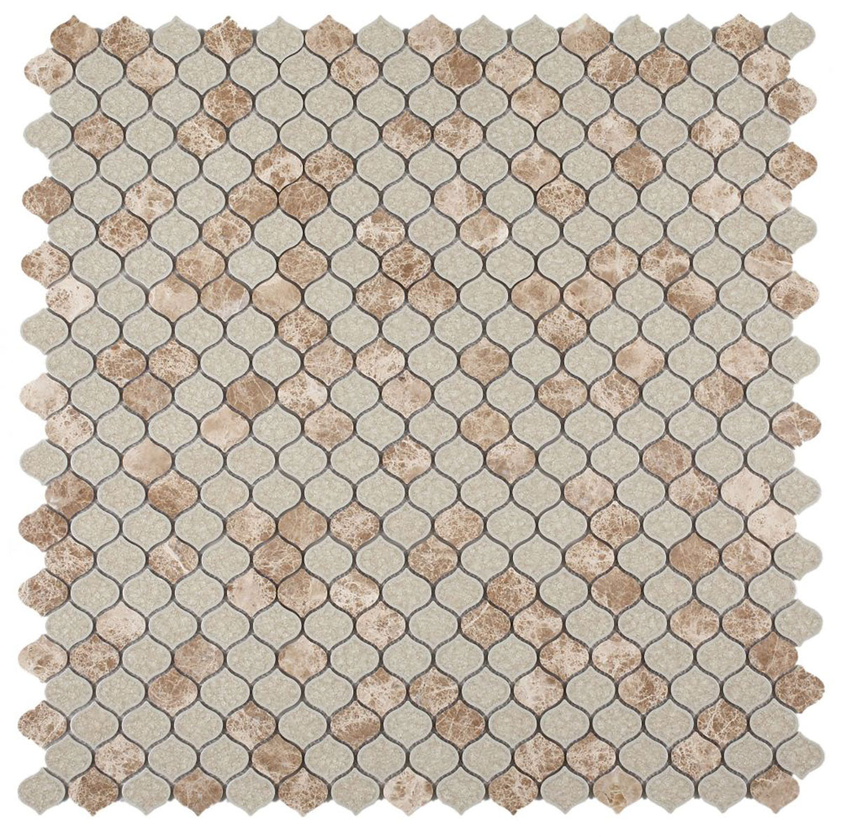 Mosaic Crackle Glass and Marble Tile Arabesque Shape - Emperador
