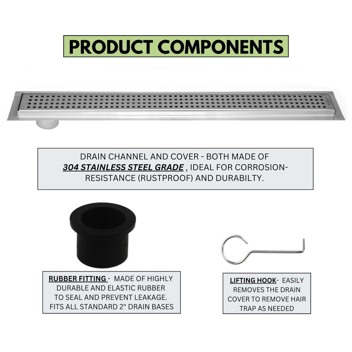 SereneDrains Linear Shower Drain Offset Outlet Square - Brushed 35