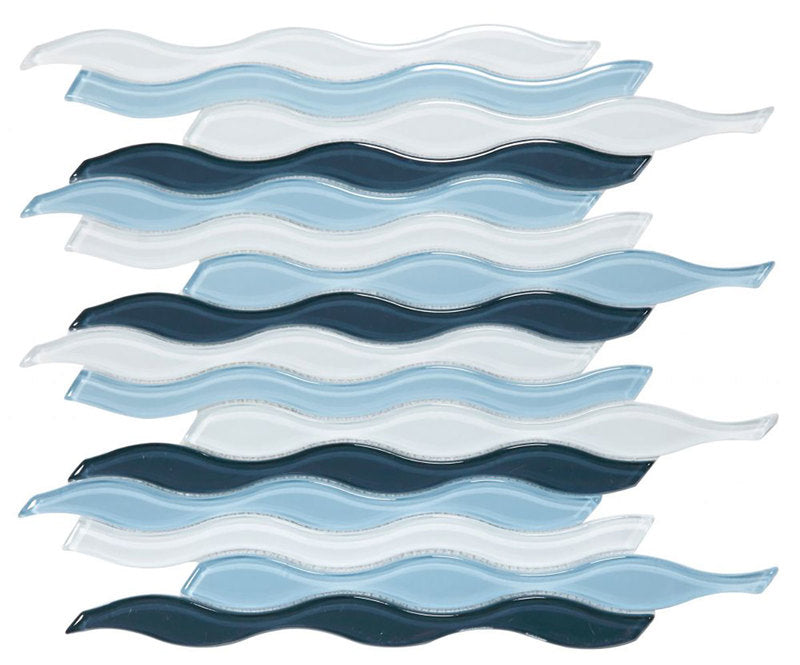 Mosaic Glass Tile Surface Waves - Ocean Blue