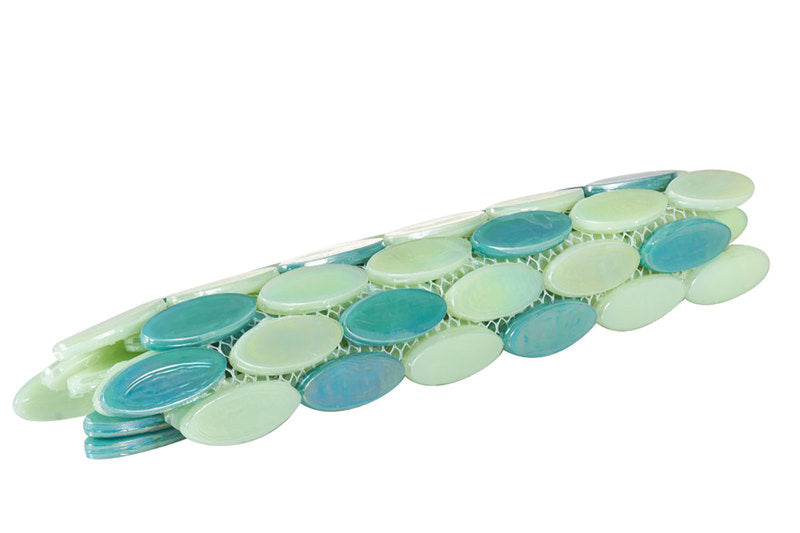 Mosaic Glass Tile Oval Shape - Mixed Green