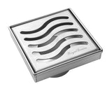 SereneDrains Square Shower Drain Ocean Wave 4 Brushed