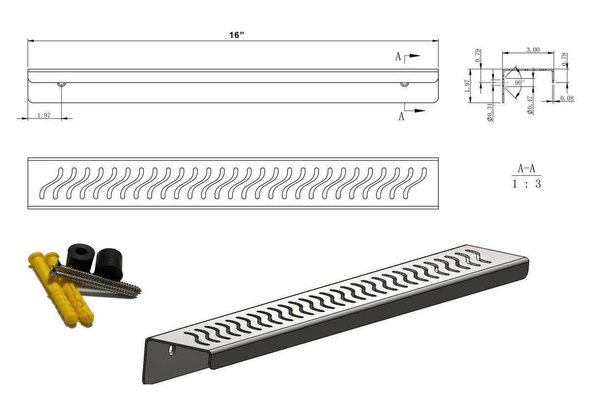 SereneDrains Shower Shelf Stainless Steel - Ocean Wave - Brushed
