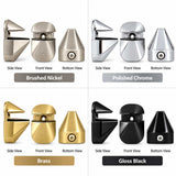 Adjustable shelf brackets in brushed nickel, polished chrome, brass, and gloss black finishes