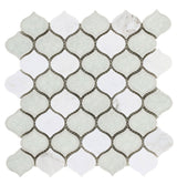 Mosaic Crackle Glass and Marble Tile Arabesque Shape - Carrara
