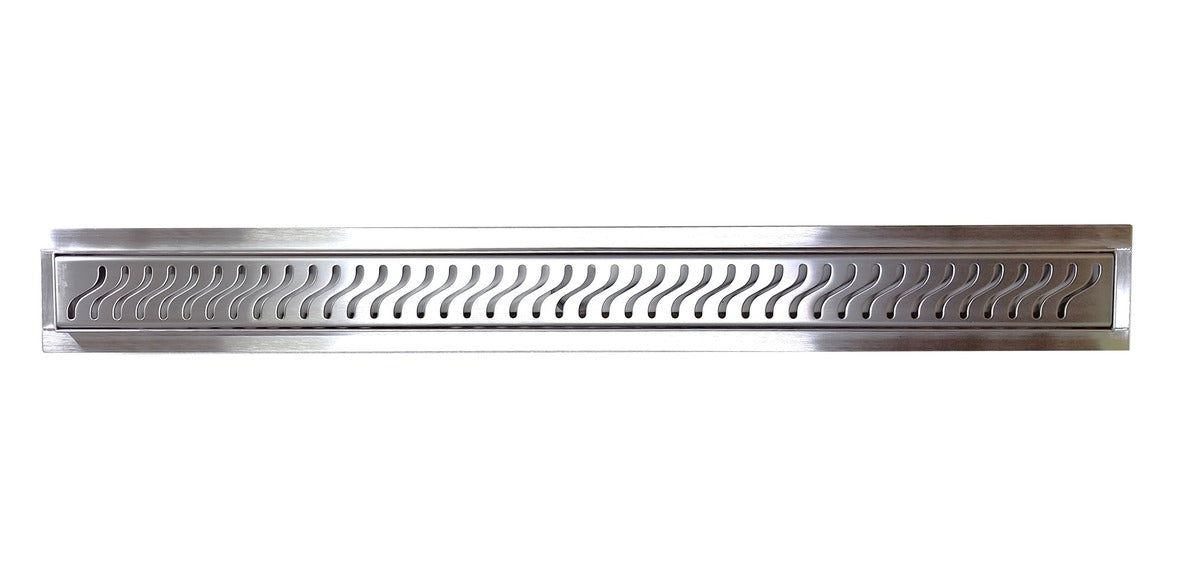 SereneDrains Linear Shower Drain Offset Outlet Ocean Wave - Brushed 35
