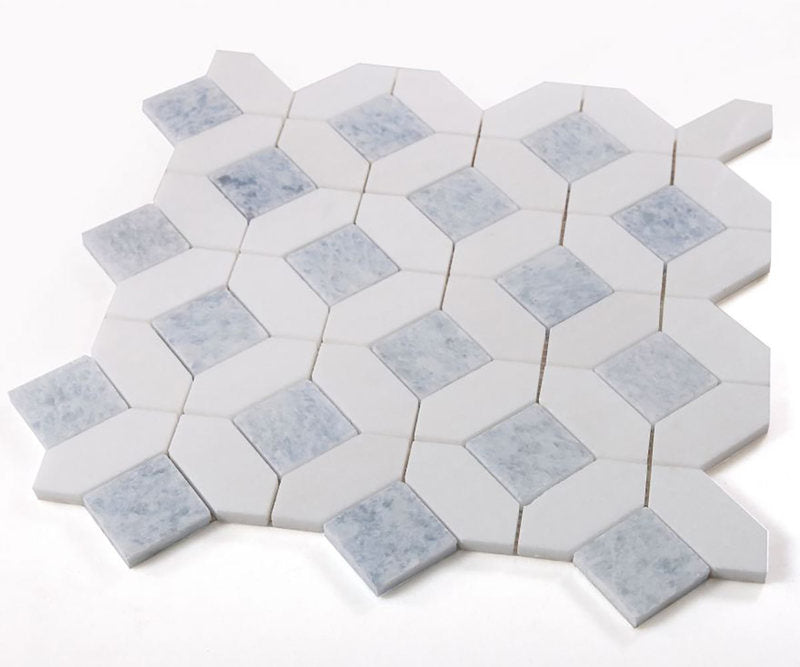 Mosaics Thassos Marble Hexagon Pattern - Blue