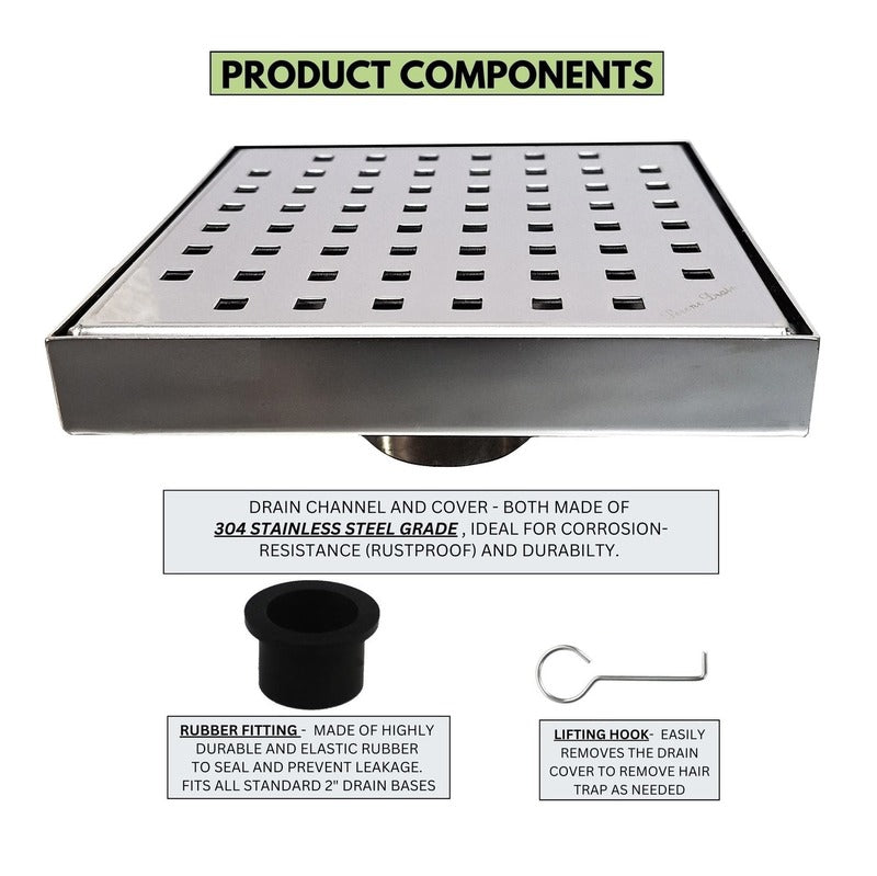 SereneDrains Square Shower Drain Traditional Square 6 PC