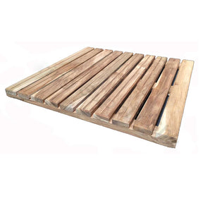 Square African teak wood shower mat with solid hardwood construction