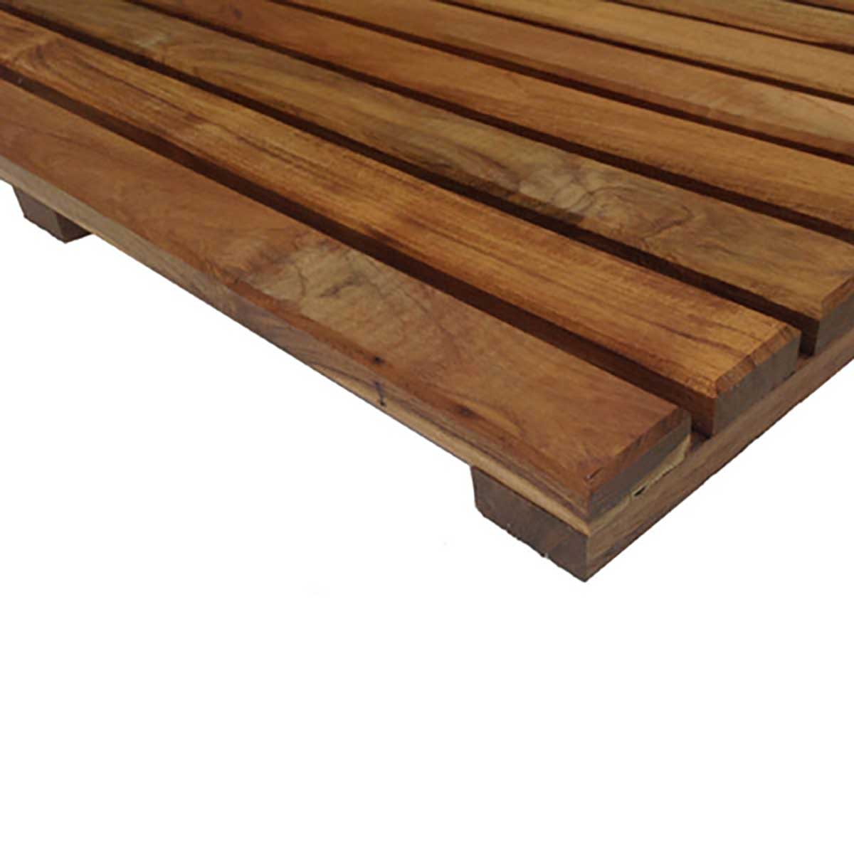 African teak wood shower mat with smooth slats and stainless steel fasteners