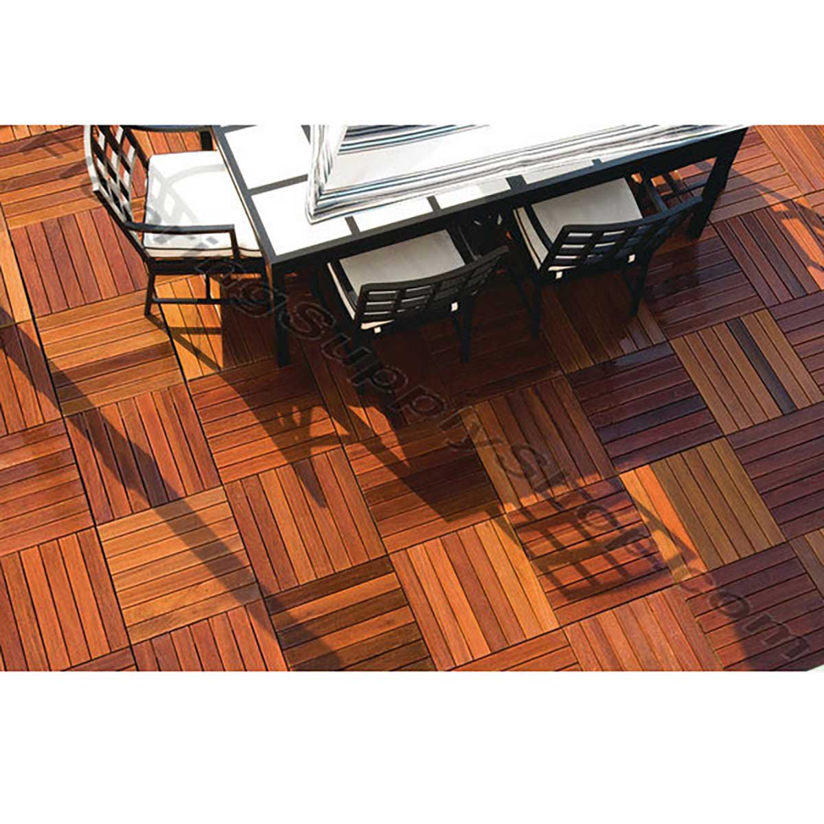 African teak wood mat used beside a swimming pool on outdoor decking