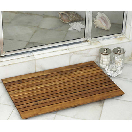 African teak wood mat in walk-in shower
