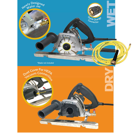 Alpha Tools ESC-125 handheld stone cutter with precision guide for countertop fabrication