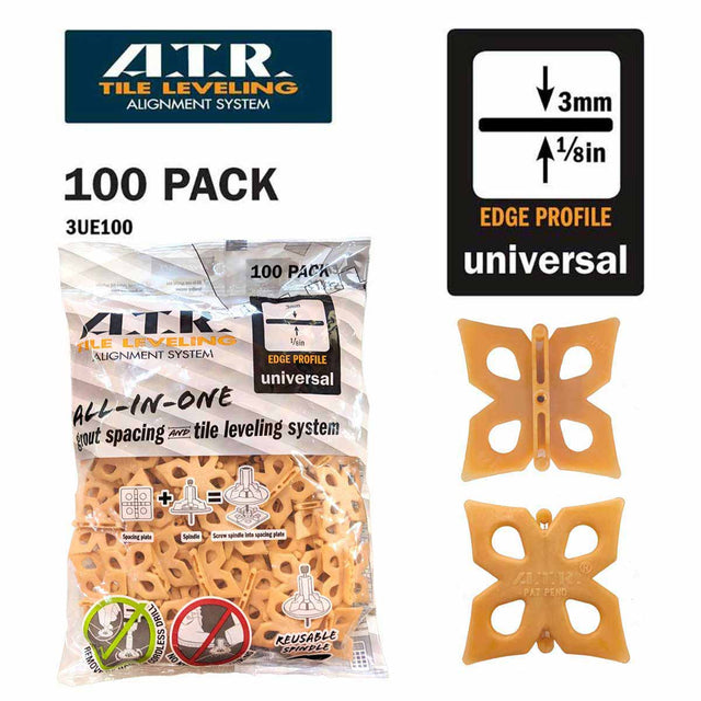 ATR Tile Leveling System 3mm Straight Edge Profile Spacers Pack of 100