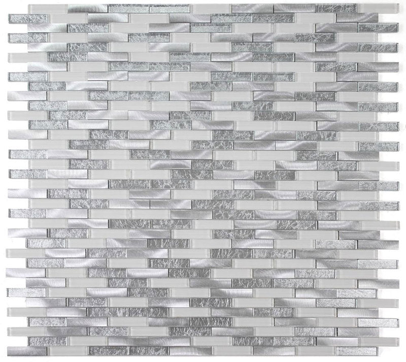 Mosaic Linear Metallic Silver with Glass - Silver and White