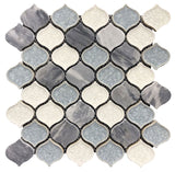 Mosaic Crackle Glass and Marble Tile Arabesque Shape - Pearl