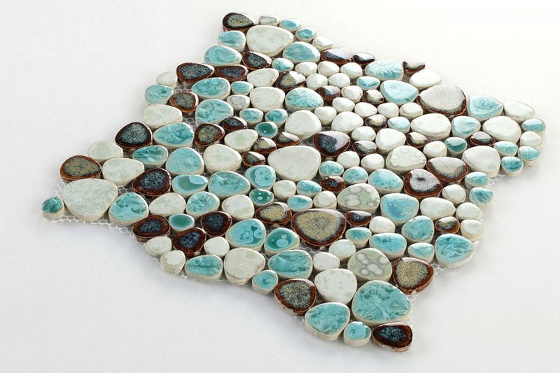 Mosaic Porcelain Tile Mancala Pebble Series - Green Leaf