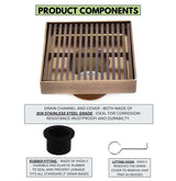 SereneDrains Square Shower Drain Linear Wedge 4 Bronze