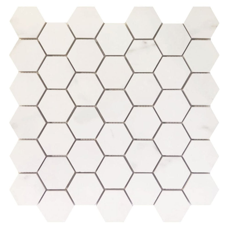 Mosaic Rectified Italian Porcelain Calacatta Hexagon - White