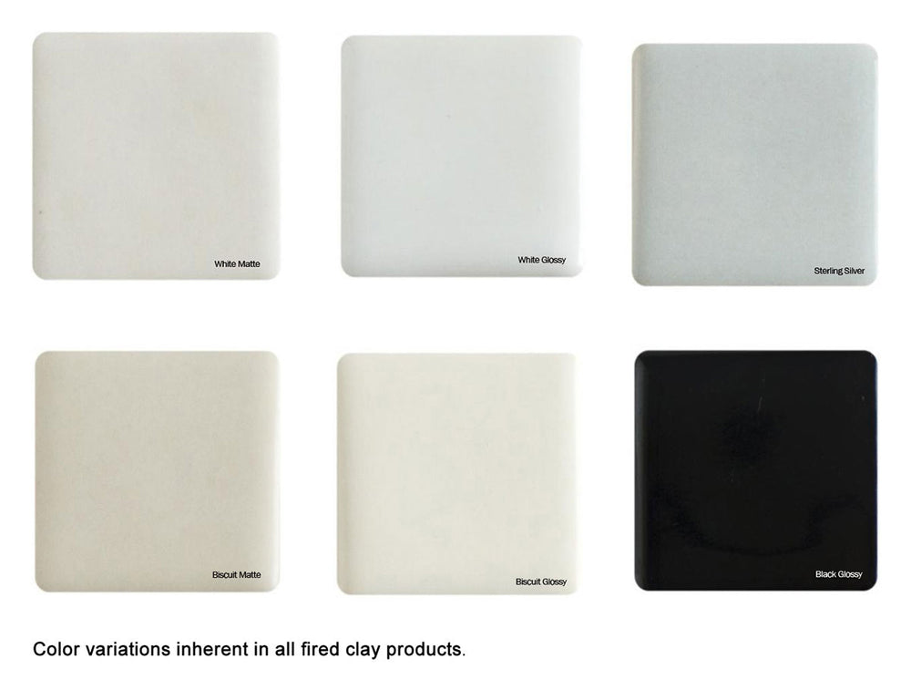 Color swatches of fired clay products with text indicating color variations.