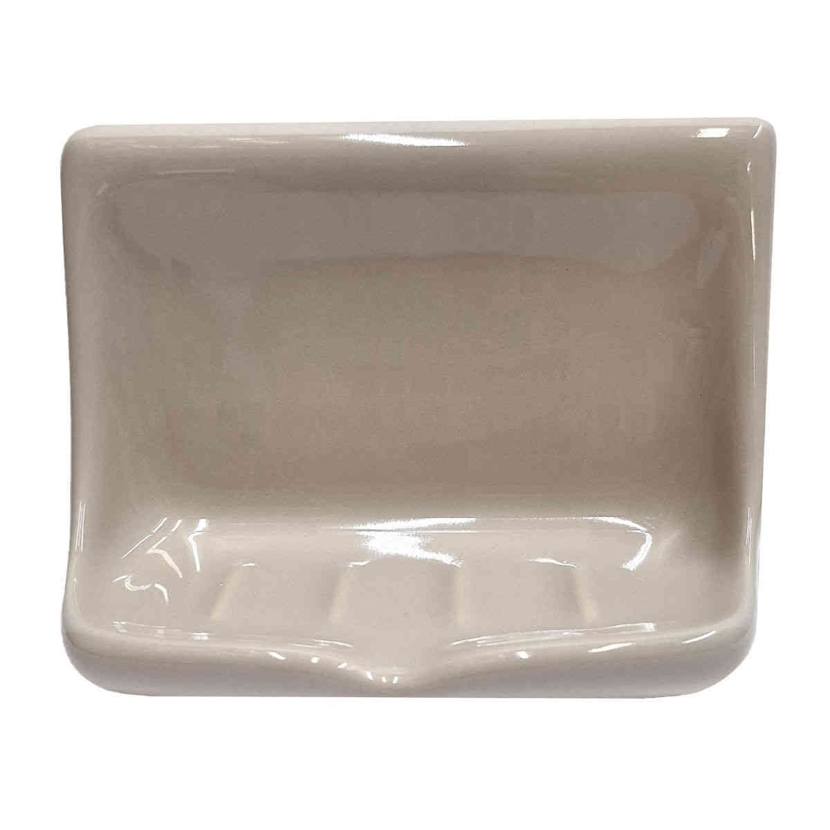 SereneDrains Ceramic Soap Dish Bar Holder Shower Wall Mount Tray - Parchment Glossy