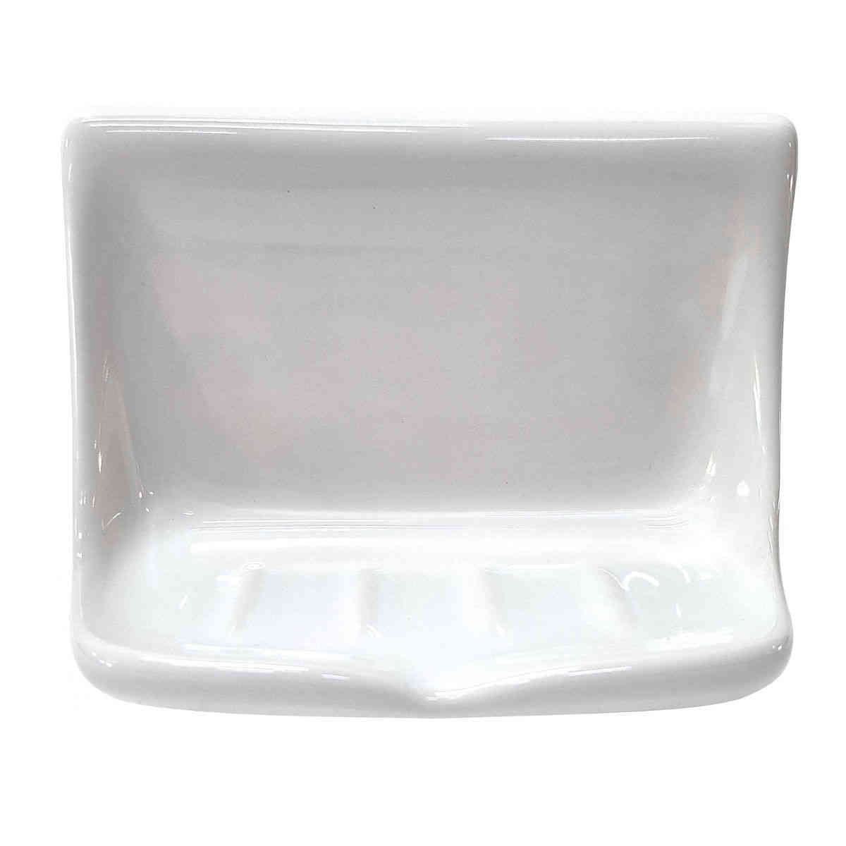 SereneDrains Ceramic Soap Dish Bar Holder Shower Wall Mount Tray - White Glossy