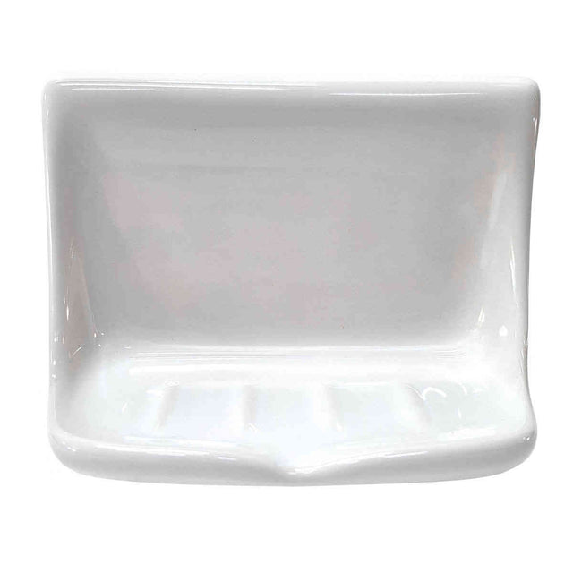 SereneDrains Ceramic Soap Dish Bar Holder Shower Wall Mount Tray - White Glossy