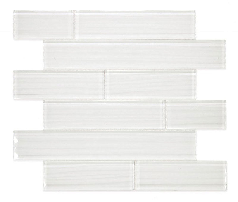 Mosaic Linear Glass Tiles Silver White 2 x 6