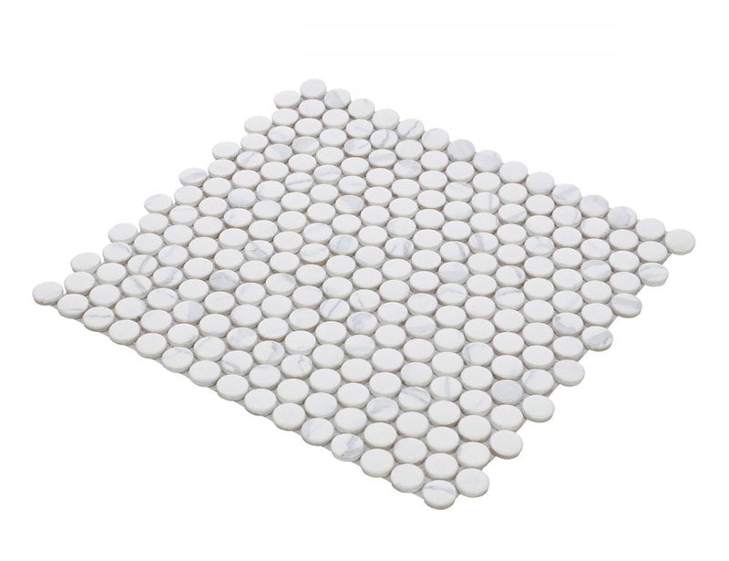 Mosaic Handmade Porcelain Penny Round - Marble Grey Glossy
