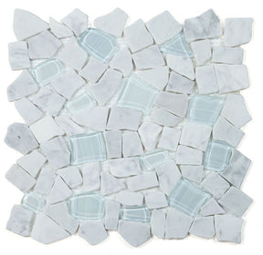 Marble and Glass Pebbles Mosaics Broken Shape - Carrara White