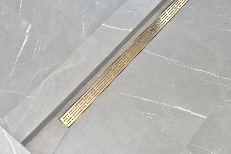 SereneDrains Linear Shower Drain Broken Lane - Satin Gold 30