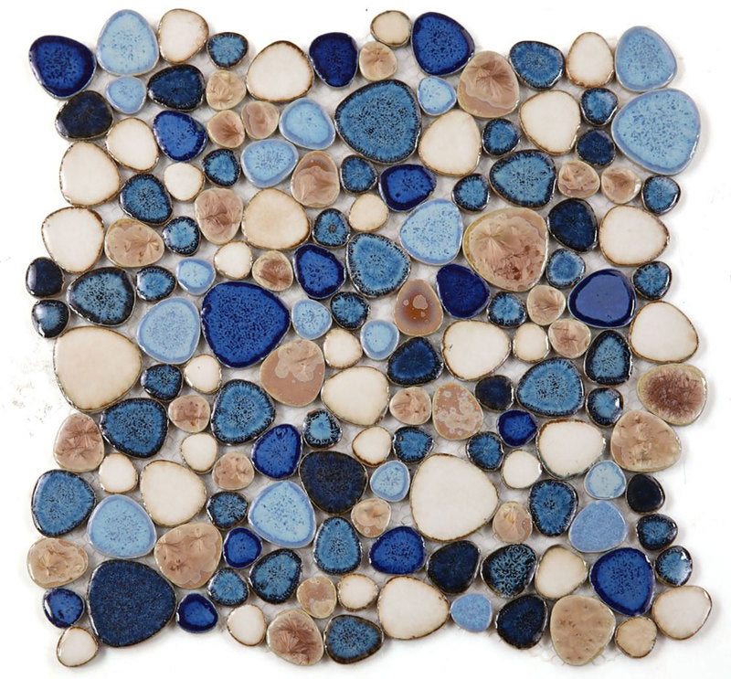 Mosaic Porcelain Tile Mancala Pebble Series - Blue