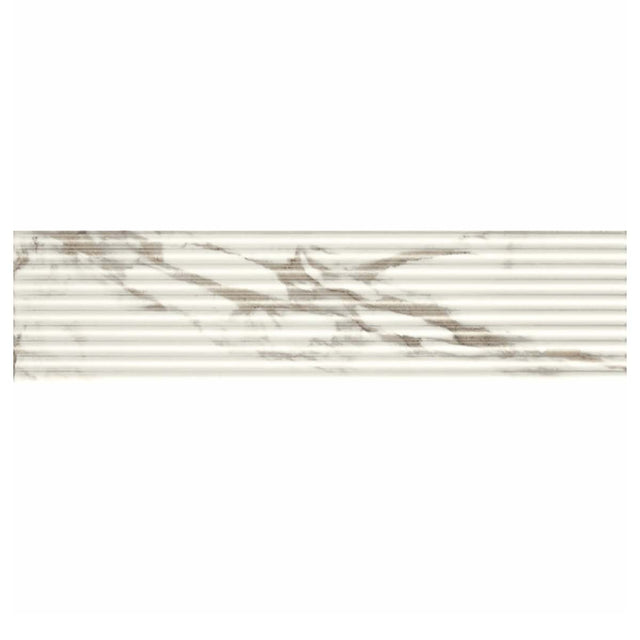 4x16 Fluted Porcelain Tile Wall - Marble Look Backsplash Tile