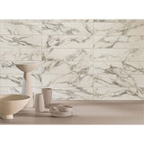 4x16 Fluted Porcelain Tile Wall - Marble Look Backsplash Tile