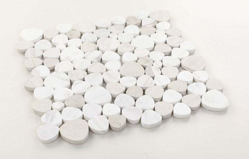 Marble Pebbles Mosaics Heart Shape - White Neutral