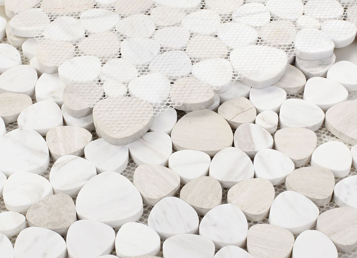 Marble Pebbles Mosaics Heart Shape - White Neutral