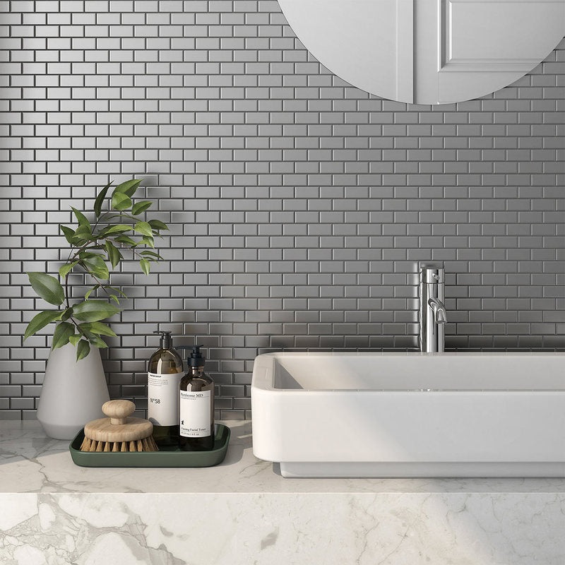 Mosaic Brick Stainless Steel Silver Brushed - 1  x 2