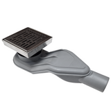 SereneDrains Wow Drain TM Side Discharge Outlet with 4 Inch Square Shower Drain Horizontal Low Profile