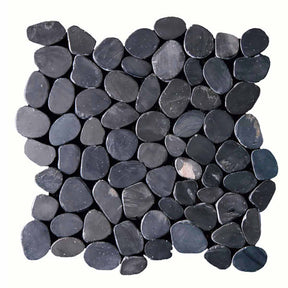 Stained Black Blend sliced pebble mosaic tile
