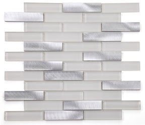 Mosaic Linear Aluminum with Glass - Silver and White