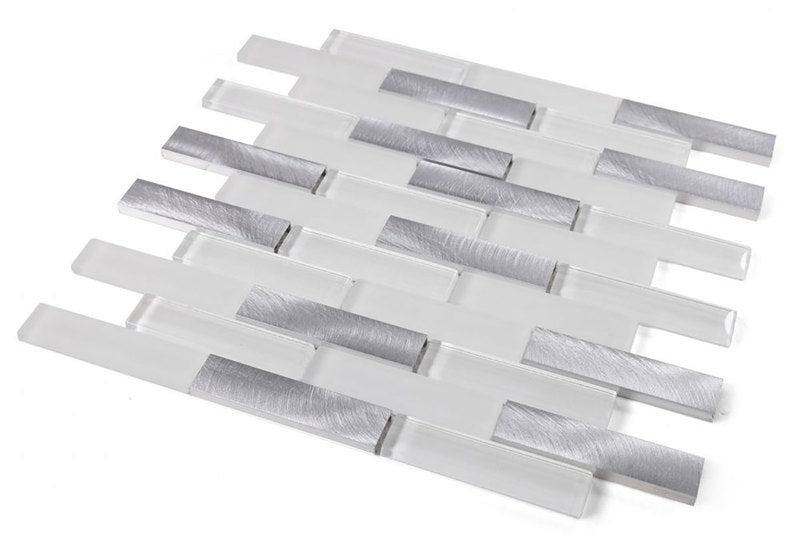 Mosaic Linear Aluminum with Glass - Silver and White
