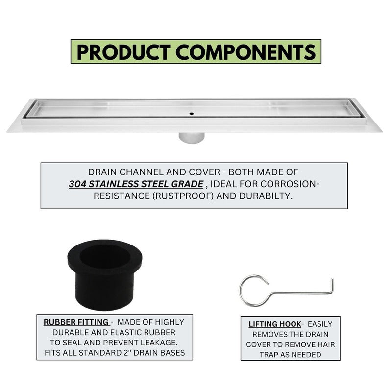 SereneDrains Linear Shower Drain Tile Insert Brushed Nickel 24