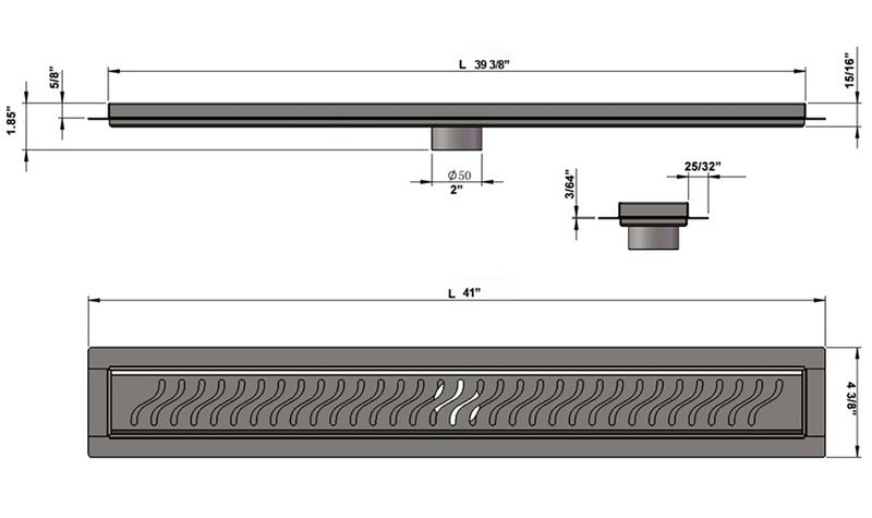 SereneDrains Linear Shower Drain Ocean Wave - Brushed 39