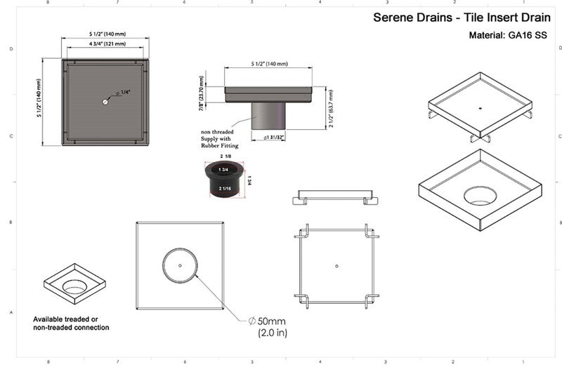 SereneDrains Square Shower Drain Tile Insert Brushed Stainless 5
