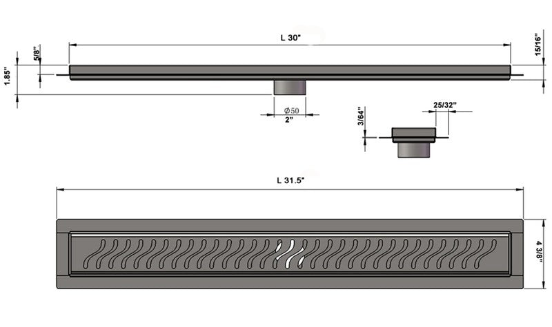 SereneDrains Linear Shower Drain Ocean Wave - Brushed 30